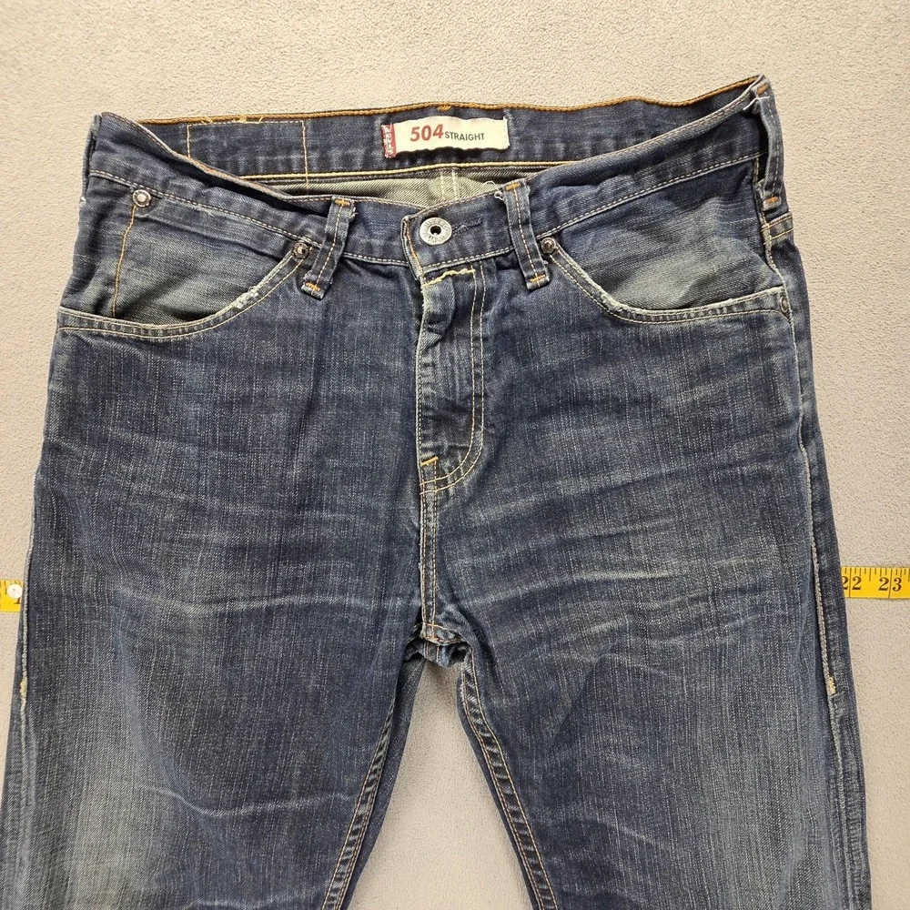 Vintage Levis 504 Jeans Mens Blue Straight Engineered Altered Hem Fits 31x30